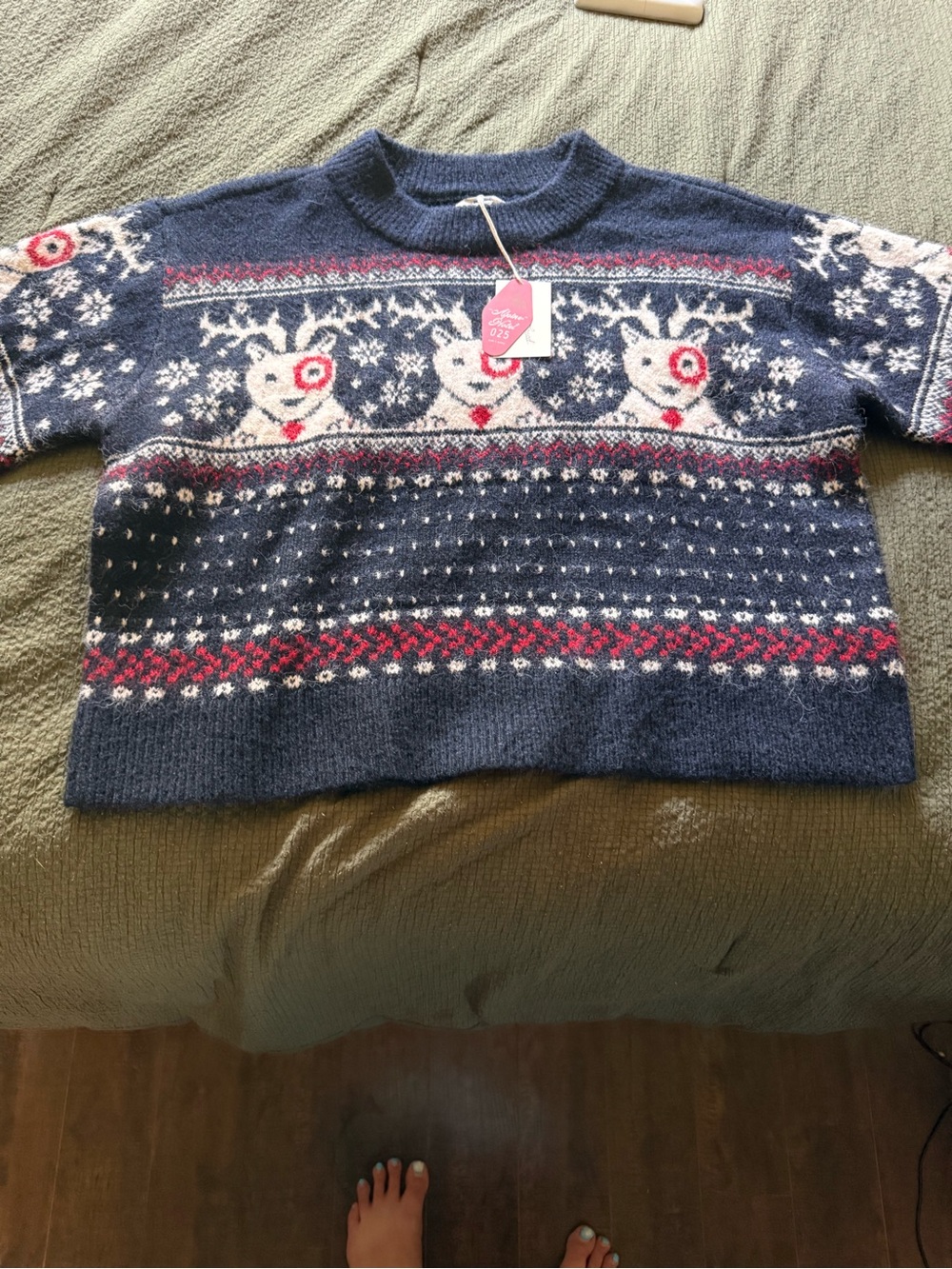 Target Navy Reindeer Crewneck Sweater with Red & White Accents